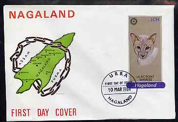 Nagaland 1984 Rotary (Lilac Point Siamese Cat) 1ch imperf souvenir sheet on cover with first day cancel, stamps on animals  cats  rotary