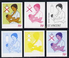 St Vincent 1987 Child Health 75c (as SG 1051) set of 6 progressive proofs comprising the 4 individual colours plus 2 and 3-colour composites unmounted mint, stamps on , stamps on  stamps on children   medical