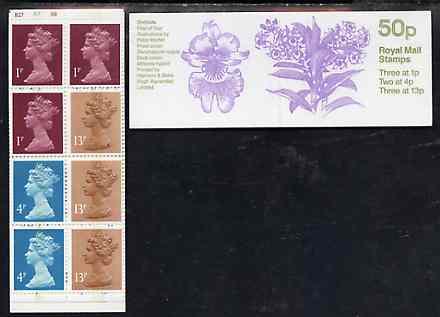 Great Britain 1984-85 Orchids #1 (Dendrobium nobile) 50p folded booklet complete with cyl number, SG FB27, stamps on orchids, stamps on flowers