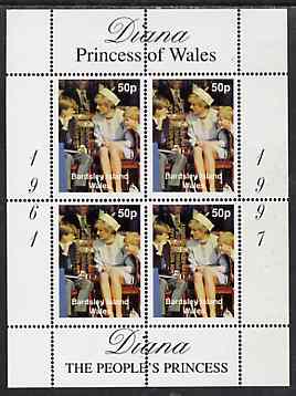 Bardsey (British Local) 1998 Diana, The People's Princess perf sheetlet containing 4 x 50p values (With William & Harry) opt'd In Memorium, 1st Anniversary unmounted mint, stamps on , stamps on  stamps on royalty     diana