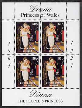 Bernera 1998 Diana, The People's Princess perf sheetlet containing 4 x 50p values  opt'd In Memorium, 1st Anniversary, unmounted mint, stamps on , stamps on  stamps on royalty     diana