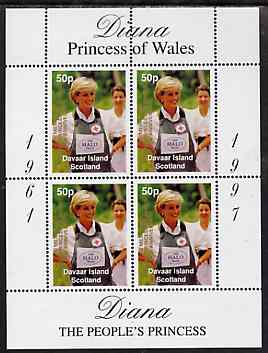 Davaar Island 1998 Diana, The People's Princess perf sheetlet containing 4 x 50p values (Wearing Red Cross Bullet-proof Vest) opt'd In Memorium, 1st Anniversary unmounted mint, stamps on , stamps on  stamps on royalty     diana       red cross
