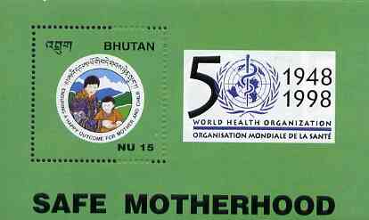 Bhutan 1998 World Health Organisation 15nu m/sheet unmounted mint, stamps on , stamps on  stamps on united nations, stamps on  stamps on  who , stamps on  stamps on medical