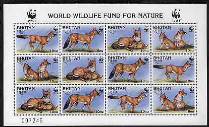 Bhutan 1997 WWF Endangered Animals (Dhole) unmounted mint sheetlet containing 12 values (3 sets), stamps on , stamps on  stamps on wwf      animals    dhole, stamps on  stamps on  wwf , stamps on  stamps on 