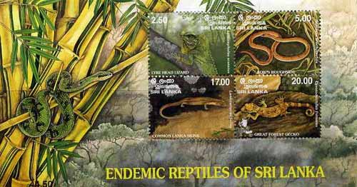 Sri Lanka 1997 Endemic Reptiles m/sheet unmounted mint, SG MS 1371, stamps on lizards, stamps on reptiles, stamps on snakes, stamps on skinks, stamps on gecko, stamps on snake, stamps on snakes, stamps on 