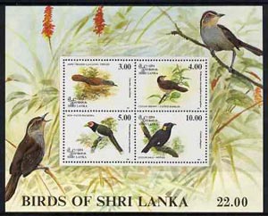 Sri Lanka 1993 Birds - 4th series m/sheet containing 4 vals unmounted mint, SG MS 1246, stamps on birds, stamps on thrush, stamps on babbler, stamps on mynah