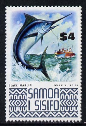 Samoa 1972-76 Black Marlin $4 from def set unmounted mint, SG 399b*, stamps on fish, stamps on marine-life, stamps on gamefish