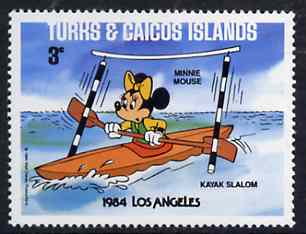 Turks & Caicos Islands 1984 Minnie Mouse in Kayak 3c from Walt Disney Olympic Games set, SG 791 unmounted mint, stamps on canoes    