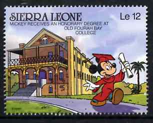 Sierra Leone 1980 Mickey Mouse at College 12L from Walt Disney 'Scenes' set, SG 1431 unmounted mint, stamps on education