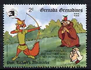 Grenada - Grenadines 1989 Robin Hood & Friar Tuck 2c from Walt Disney Expo 89 set unmounted mint, SG 1197, stamps on archery