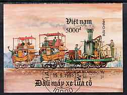 Vietnam 1991 Early Locomotives imperf m/sheet fine cto used (from limited printing) as SG MS 1585, stamps on , stamps on  stamps on railways