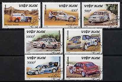 Vietnam 1991 Rally Cars complete perf set of 7 fine cto used, SG 1591-97*, stamps on , stamps on  stamps on cars    racing cars     lada    nissan     ford    suzuki     mazda     peugeot     lancia