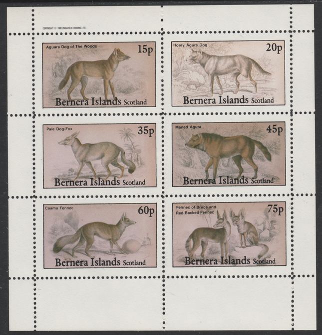 Bernera 1982 Wild Dogs (Aguara, Dog-Fox, etc) perf set of 6 values (15p to 75p) unmounted mint, stamps on , stamps on  stamps on animals   fox    dogs, stamps on  stamps on  fox , stamps on  stamps on foxes, stamps on  stamps on  