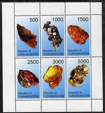 Turkmenistan 1998 Minerals #1 perf sheetlet containing complete set of 6 values unmounted mint, stamps on , stamps on  stamps on minerals