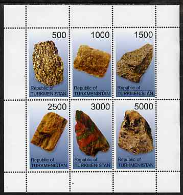 Turkmenistan 1998 Minerals #2 perf sheetlet containing complete set of 6 values unmounted mint, stamps on , stamps on  stamps on minerals