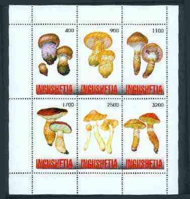 Ingushetia Republic 1998 Fungi #1 perf sheetlet containing complete set of 6 values unmounted mint, stamps on , stamps on  stamps on fungi