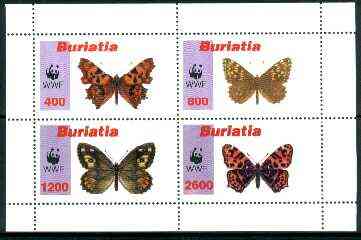 Buriatia Republic 1998 WWF - Butterflies perf sheetlet containing complete set of 4 values unmounted mint, stamps on , stamps on  stamps on wwf     butterflies, stamps on  stamps on  wwf , stamps on  stamps on 