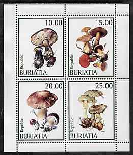 Buriatia Republic 1998 Fungi #11 perf sheetlet containing complete set of 4 values (white background) unmounted mint, stamps on fungi