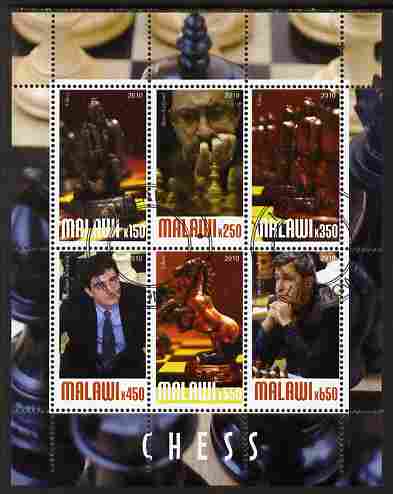 Malawi 2010 Chess - Modern Masters #03 perf sheetlet containing 6 values fine cto used, stamps on chess