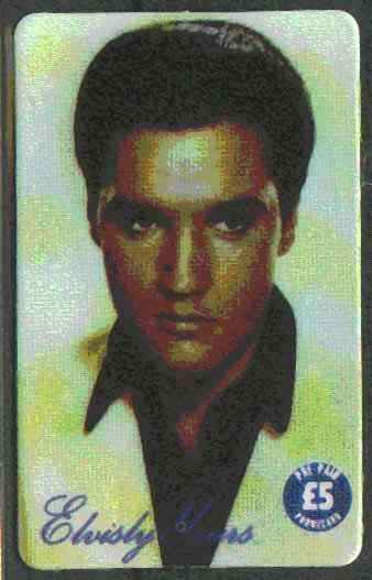 Telephone Card - Elvisly Yours £5 Limited Edition phone card showing full face portrait of Elvis in colour, stamps on , stamps on  stamps on elvis      pops     films     cinema   entertainments    music