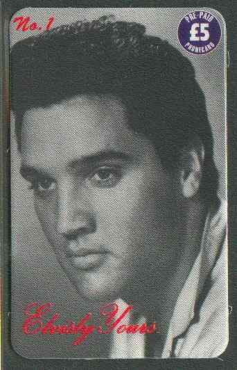 Telephone Card - Elvisly Yours No.1 - 5 Limited Edition phone card showing black & white portrait of Elvis, stamps on elvis      pops     films     cinema   entertainments    music