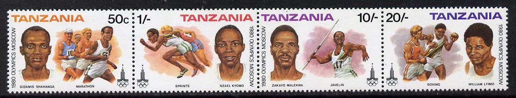 Tanzania 1980 Olympic Games strip of 4 unmounted mint SG 302a, stamps on , stamps on  stamps on sport    olympics