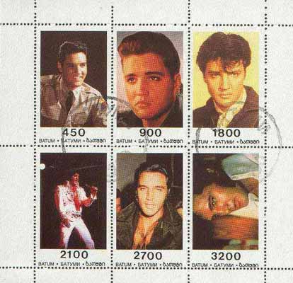 Batum 1996 Elvis Presley perf sheetlet containing set of 6 values cto used, stamps on , stamps on  stamps on music     personalities        elvis  entertainments     films    cinema