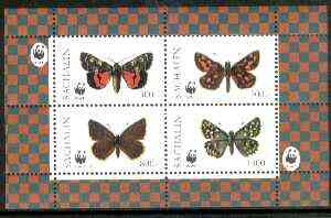 Sakhalin Isle 1998 WWF - Butterflies perf sheetlet containing complete set of 4 values unmounted mint, stamps on wwf    butterflies, stamps on  wwf , stamps on 