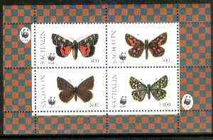 Sakhalin Isle 1998 WWF - Butterflies perf sheetlet containing complete set of 4 values unmounted mint, stamps on , stamps on  stamps on wwf    butterflies, stamps on  stamps on  wwf , stamps on  stamps on 