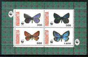 Ingushetia Republic 1998 WWF - Butterflies perf sheetlet containing complete set of 4 values unmounted mint, stamps on , stamps on  stamps on wwf    butterflies, stamps on  stamps on  wwf , stamps on  stamps on 