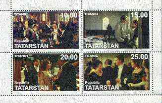 Tatarstan Republic 1998 Scenes from the film 'Titanic' perf sheetlet containing complete set of 4 values unmounted mint, stamps on films, stamps on cinema, stamps on entertainments, stamps on ships, stamps on titanic, stamps on disasters, stamps on shipwrecks