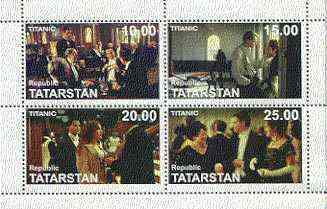 Tatarstan Republic 1998 Scenes from the film Titanic perf sheetlet containing complete set of 4 values unmounted mint, stamps on films, stamps on cinema, stamps on entertainments, stamps on ships, stamps on titanic, stamps on disasters, stamps on shipwrecks