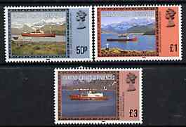 Falkland Islands Dependencies 1985 Ships 50p, \A31 &  defs with 1985 imprint date unmounted mint, SG 150-52, stamps on ships