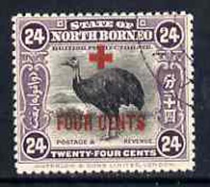 North Borneo 1918 Red Cross surcharge 24c + 4c Cassowary fine cds used, SG 245, stamps on red cross     birds