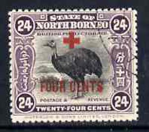 North Borneo 1918 Red Cross surcharge 24c + 4c Cassowary fine cds used, SG 245, stamps on , stamps on  stamps on red cross     birds