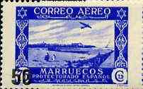 Spanish Morocco 1953 50c on 75c Airplane over Larache, surch type II unmounted mint, SG 399*, stamps on , stamps on  stamps on aviation