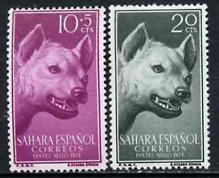 Spanish Sahara 1957 Head of Hyena set of 2 from Colonial Stamp Day set, SG 139 & 141 unmounted mint*, stamps on , stamps on  stamps on hyena