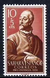 Spanish Sahara 1958 Cervantes (Novelist) 10c + 5c from Child Welfare Fund set unmounted mint, SG 146*, stamps on novelist, stamps on dramatist, stamps on poetry, stamps on literature