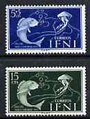 Ifni 1953 Fish & Jellyfish set of 2 values from Colonial Stamp Day set unmounted mint, SG 97 & 99, stamps on , stamps on  stamps on fish     marine-life