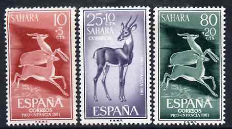 Spanish Sahara 1961 Child Welfare set of 3 Dorcas Gazelles, SG 187-89 unmounted mint, stamps on , stamps on  stamps on animals     gazelles