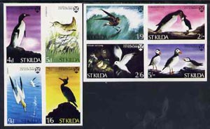 St Kilda 1968 Birds complete imperf set of 8 (produced by National Trust for Scotland) unmounted mint, stamps on , stamps on  stamps on birds    auk    wren    gannets    shag   petrel    guillemot     kittiwake    puffin, stamps on  stamps on scots, stamps on  stamps on scotland