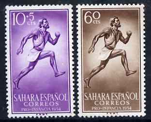 Spanish Sahara 1954 Runner set of 2 values from Child Welfare Fund set, SG 110 & 112 unmounted mint, stamps on running