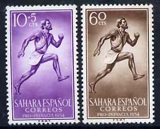 Spanish Sahara 1954 Runner set of 2 values from Child Welfare Fund set, SG 110 & 112 unmounted mint, stamps on , stamps on  stamps on running