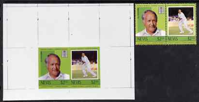 Nevis 1984 Cricketers #2 (Leaders of the World) $2.50 (B L D'Oliveira) imperf Cromalin proof se-tenant pair plus issued stamps (SG 243-44) unmounted mint, stamps on , stamps on  stamps on cricket    sport