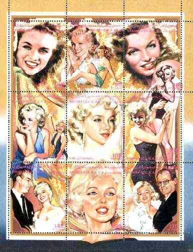 Sahara Republic 1996 Marilyn Monroe composite perf sheetlet containing 9 values unmounted mint, stamps on , stamps on  stamps on music, stamps on personalities, stamps on entertainments, stamps on films, stamps on cinema, stamps on marilyn monroe