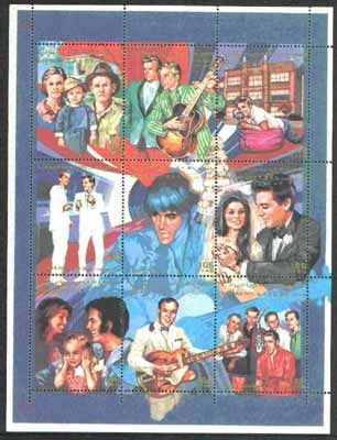 Sahara Republic 1996 Elvis Presley composite perf sheetlet containing 9 values (includes Jerry Lee Lewis, Frank Sinatra & Bill Haley) unmounted mint, stamps on music, stamps on personalities, stamps on elvis, stamps on entertainments, stamps on films, stamps on cinema, stamps on guitar