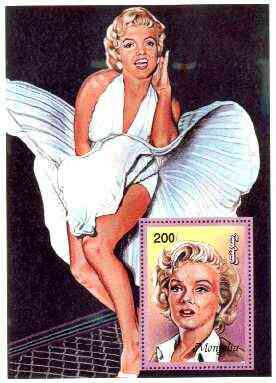 Mongolia 1995 Marilyn Monroe 200f perf m/sheet (skirt blowing high) unmounted mint, stamps on music, stamps on personalities, stamps on entertainments, stamps on films, stamps on cinema, stamps on marilyn monroe