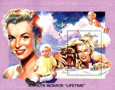 Mongolia 1995 Marilyn Monroe 300f perf m/sheet (Lifetime) unmounted mint, stamps on , stamps on  stamps on music, stamps on personalities, stamps on entertainments, stamps on films, stamps on cinema, stamps on marilyn monroe, stamps on 