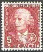 Switzerland 1957 Pro Juventute 5c+5c L Euler (Mathematician) unmounted mint, SG J167*, stamps on maths