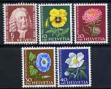 Switzerland 1958 Pro Juventute set of 5 (Flowers & Naturalist) unmounted mint SG J172-76*, stamps on , stamps on  stamps on flowers, stamps on  stamps on violas